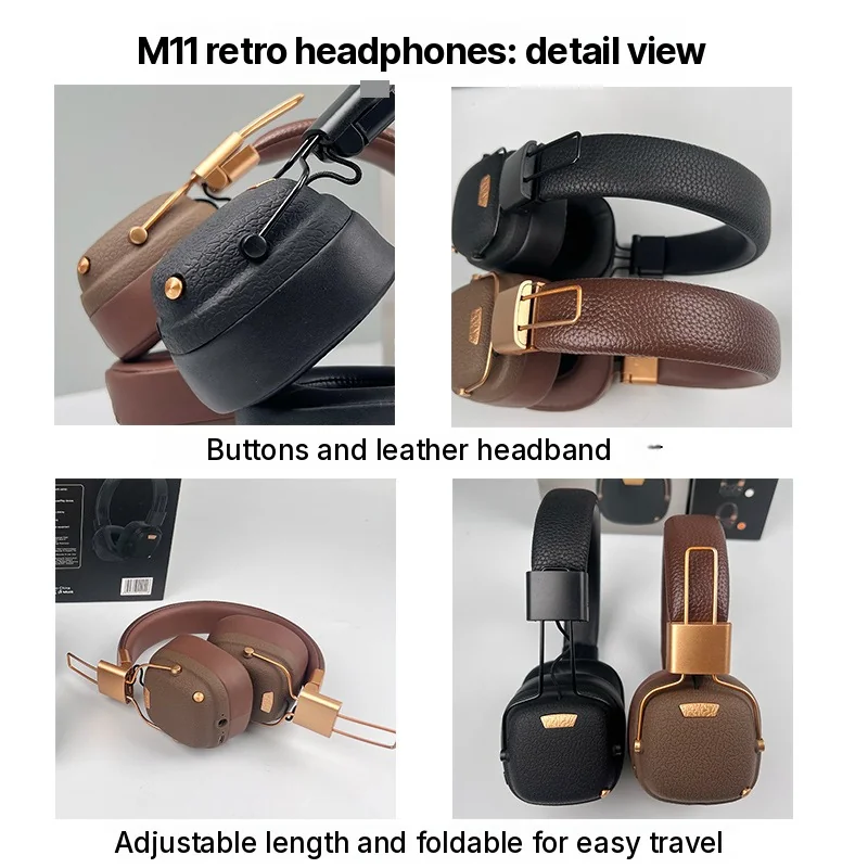 Retro trådløse Bluetooth-hodetelefoner over øret med EQ-lydmoduser
