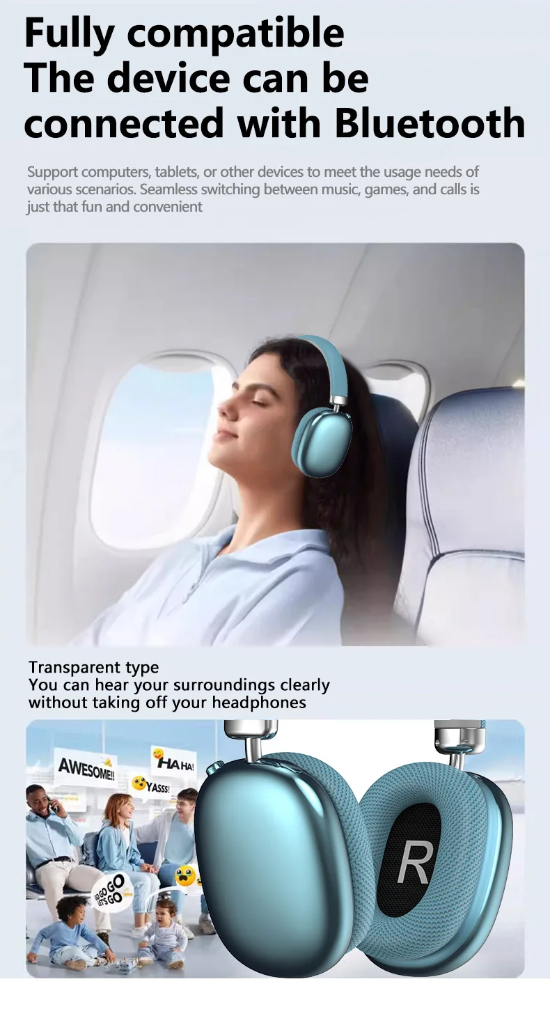 Bezdrátová Bluetooth sluchátka přes uši se slotem na TF kartu a nabíjením Type-C