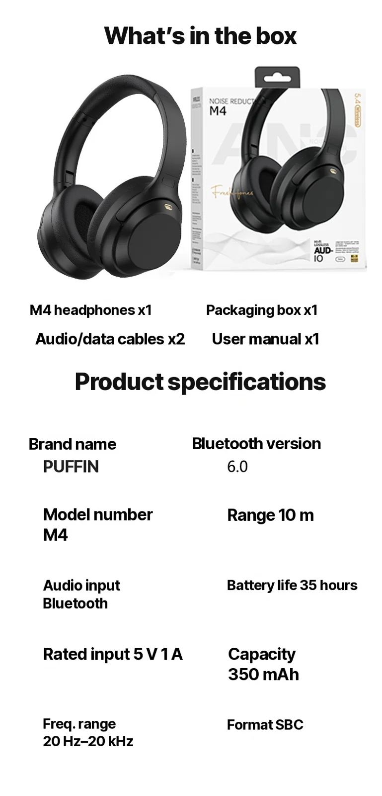 Wireless Over-Ear Headphones with Active Noise Cancelling and Type-C