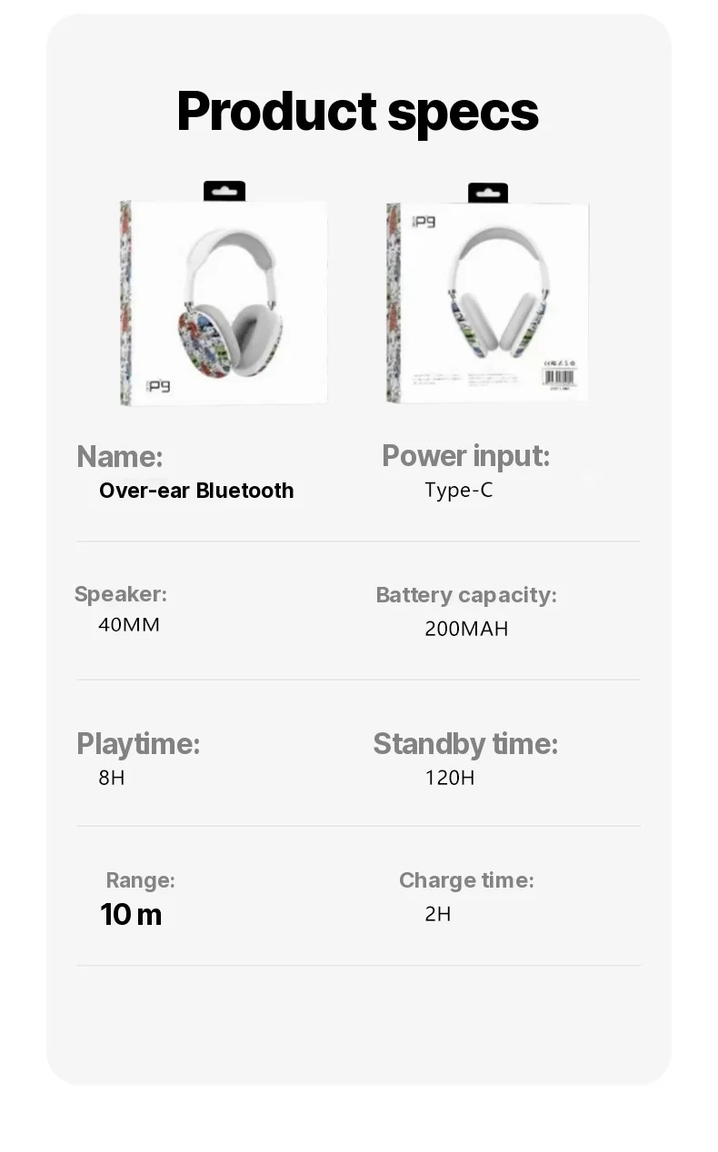 Graffiti Over-Ear Bluetooth Headphones with FM Radio and TF Card Slot