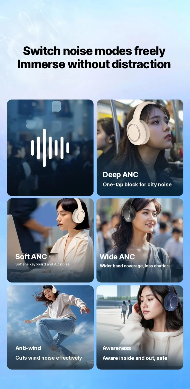 Over-Ear Bluetooth Headphones with Active Noise Cancelling and Long Battery Life