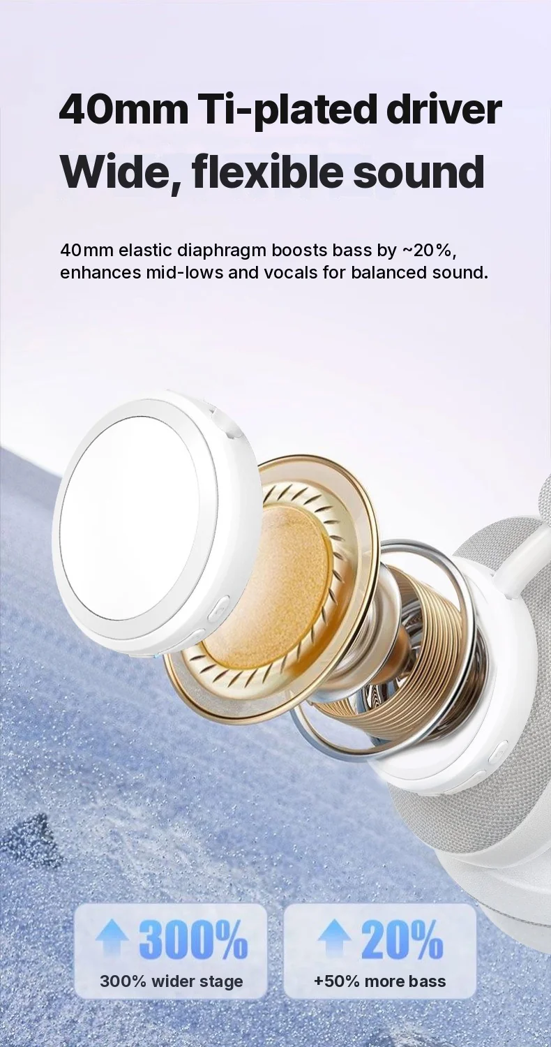 Wireless Bluetooth Over-Ear Headphones with Fabric Finish and Long Battery Life