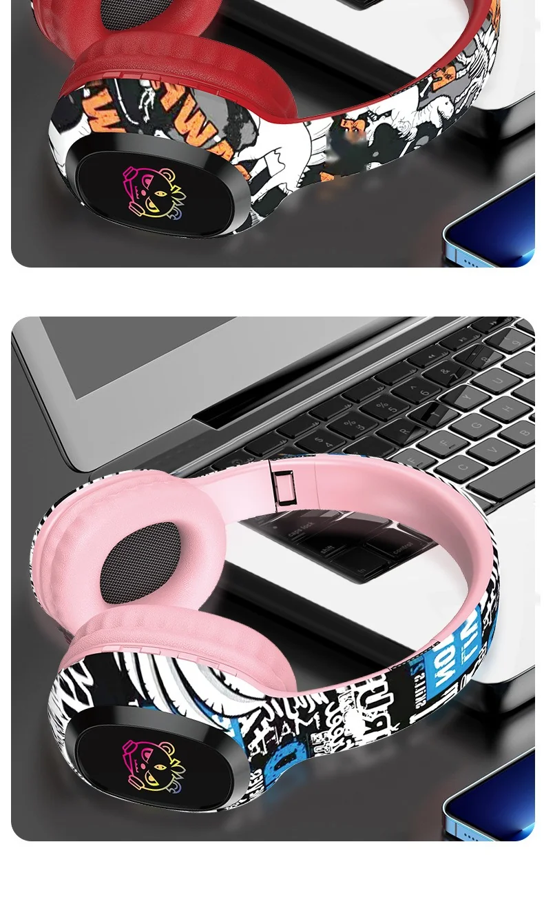 Fones de Ouvido Bluetooth Over-Ear com Rádio FM e Luzes LED