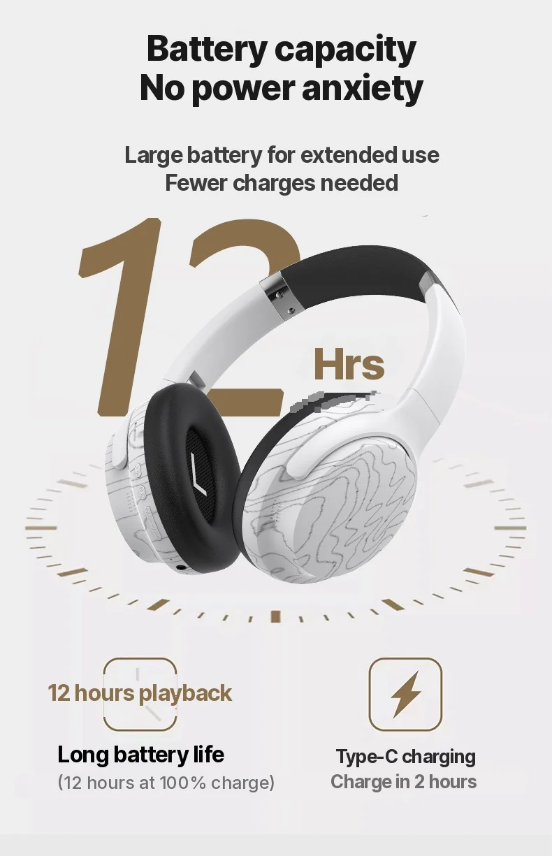 Casque Bluetooth sans fil supra-auriculaire avec micro et modes EQ multiples