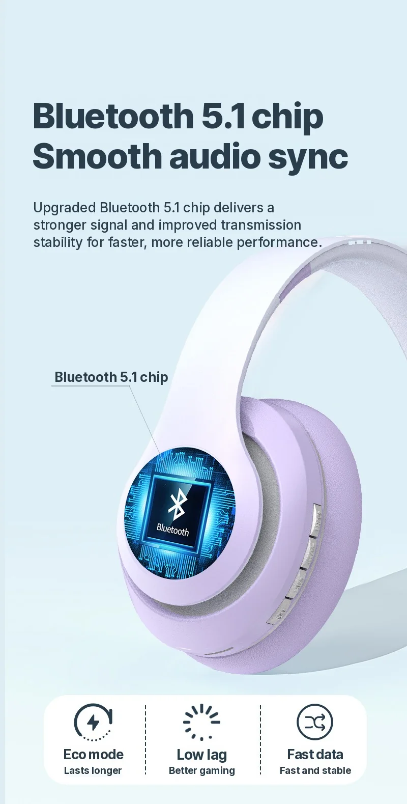 Fon Telinga Tanpa Wayar Over-Ear dengan Lampu LED & Radio FM