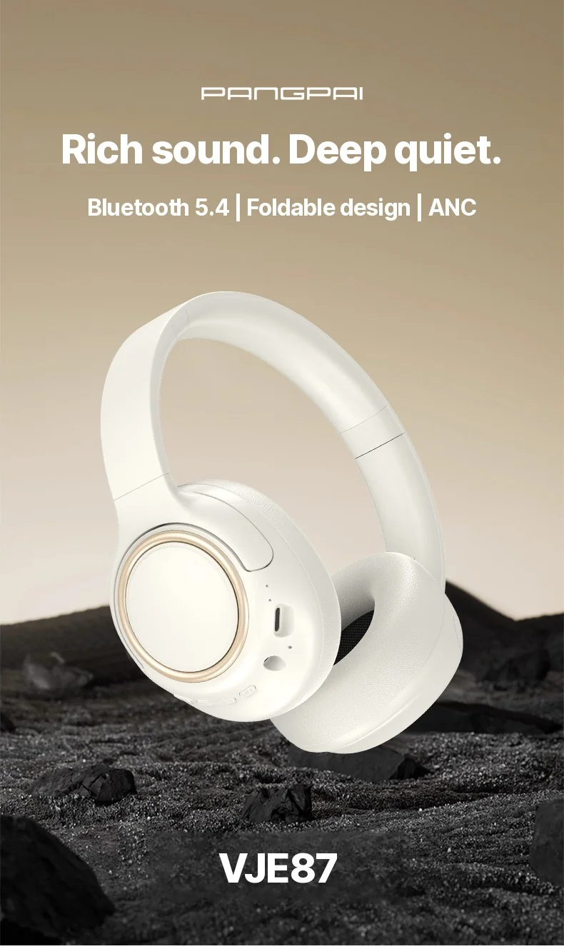 Active Noise Cancelling Wireless Headphones with Mic, 35H Battery