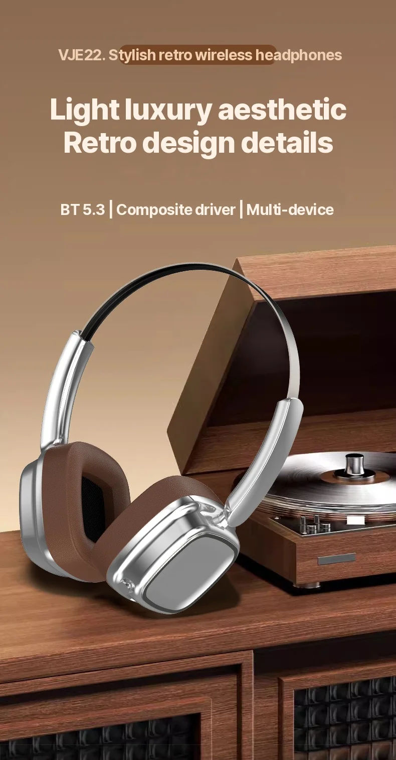 Retro over-ear trådløse hovedtelefoner Bluetooth 5.4 Stereo Bas