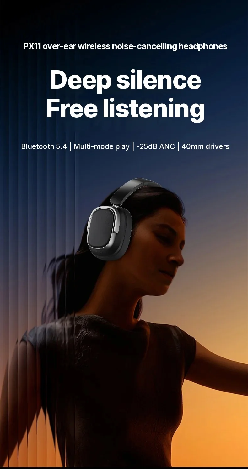 Over-Ear Wireless Headphones with Active Noise Cancelling and 35H Battery