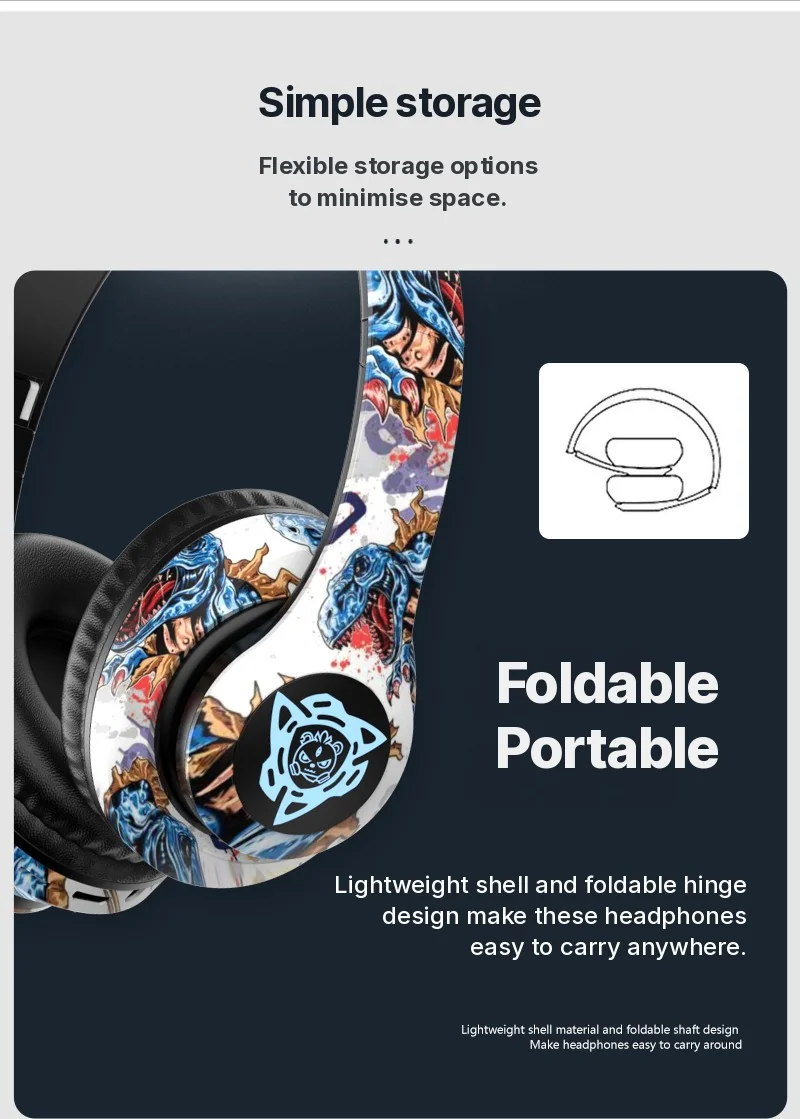 Fone de Ouvido Bluetooth Dobrável Over-Ear com Design Grafite