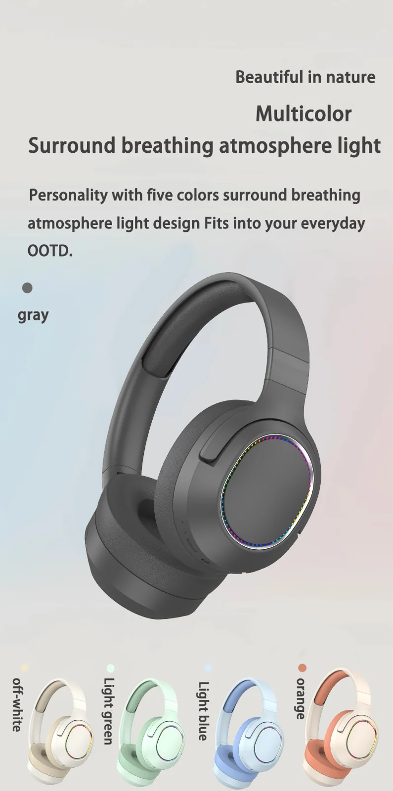 Wireless Over-Ear Bluetooth Headphones with LED Lights and FM Radio