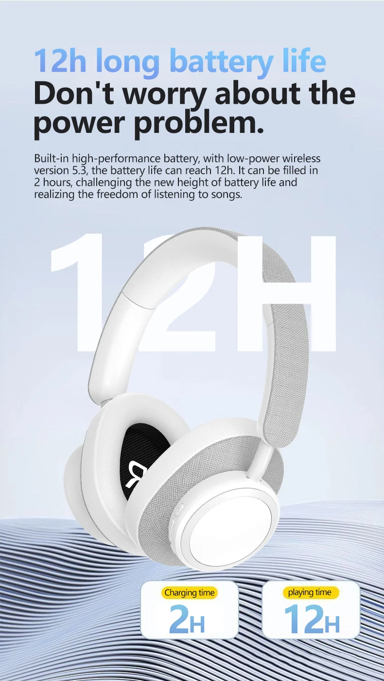 Wireless Over-Ear Headphones with Deep Bass and Long Battery Life