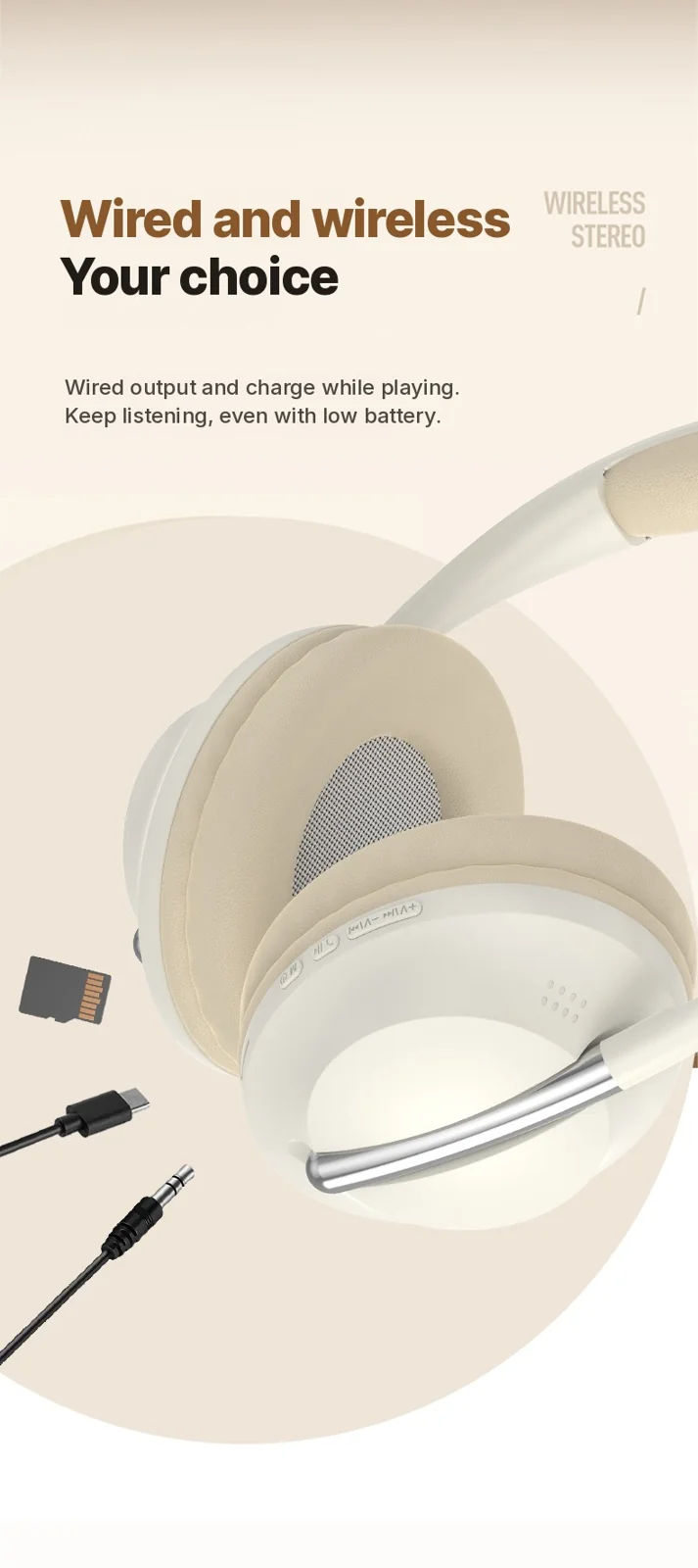 Over-ear draadloze hoofdtelefoon met TF-kaartsleuf en AUX-ingang
