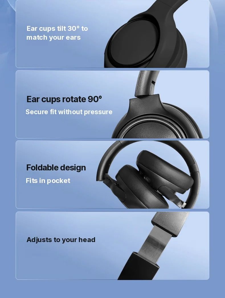 Wireless Over-Ear Headphones with Noise Cancelling and Long Battery Life