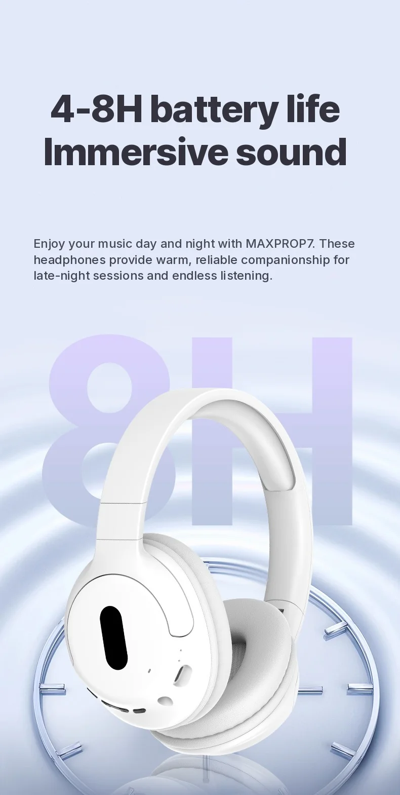 Cuffie Bluetooth Over-Ear Wireless con Microfono, Design Leggero