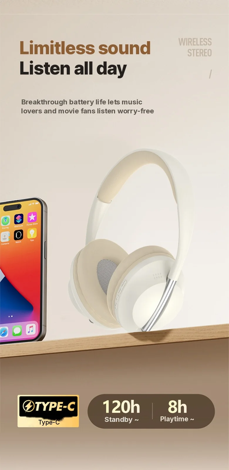 Over-ear draadloze hoofdtelefoon met TF-kaartsleuf en AUX-ingang