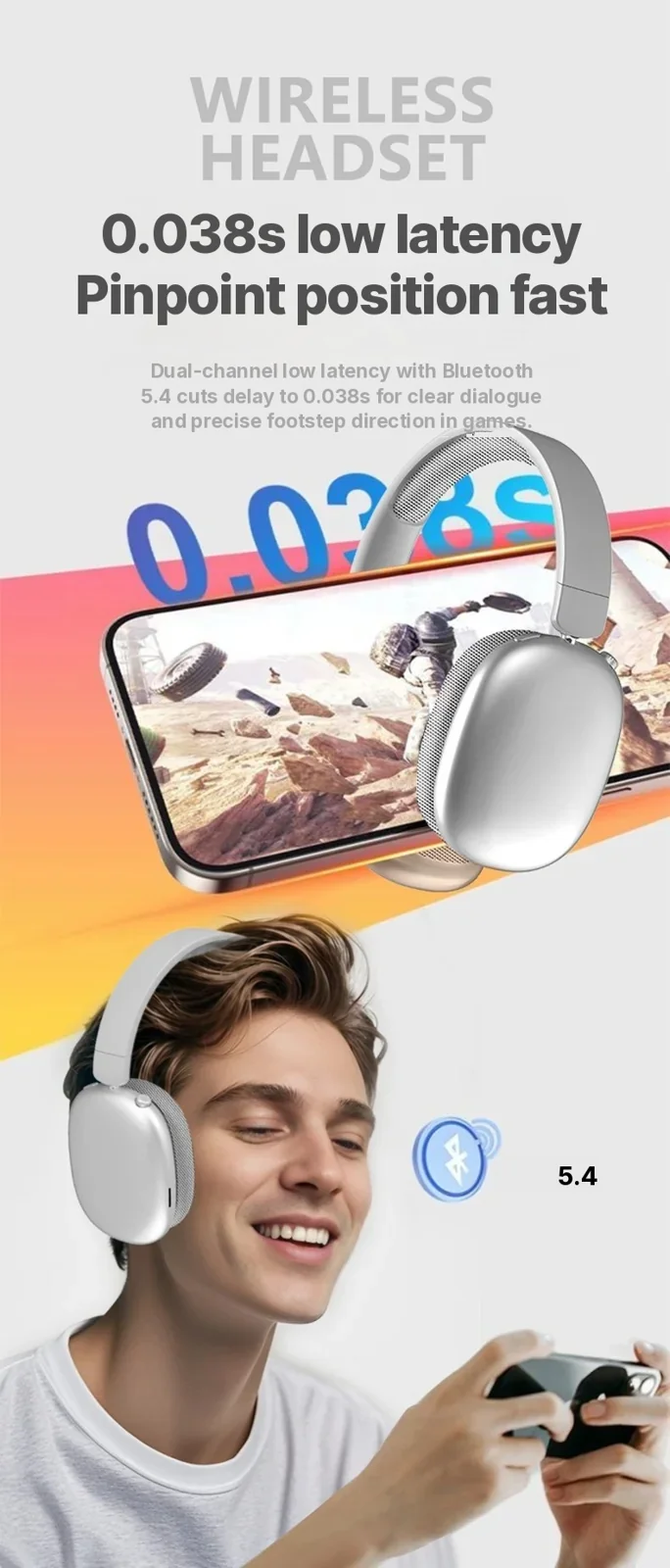Wireless Bluetooth Over-Ear Headphones with Long Battery Life