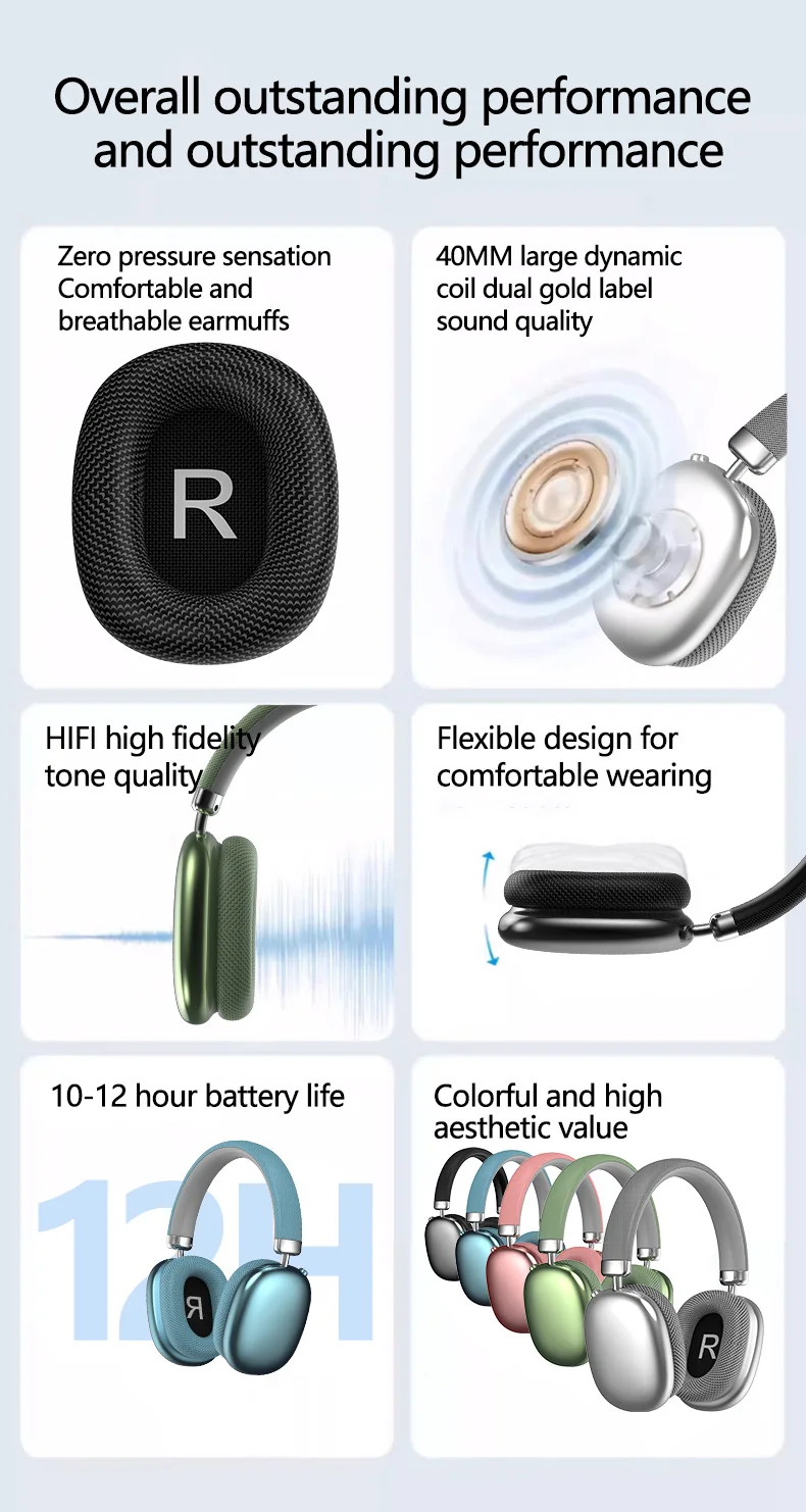 Bezdrátová Bluetooth sluchátka přes uši se slotem na TF kartu a nabíjením Type-C
