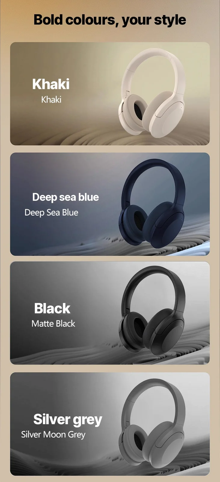 Active Noise Cancelling Over-Ear Bluetooth Headphones Wireless Stereo