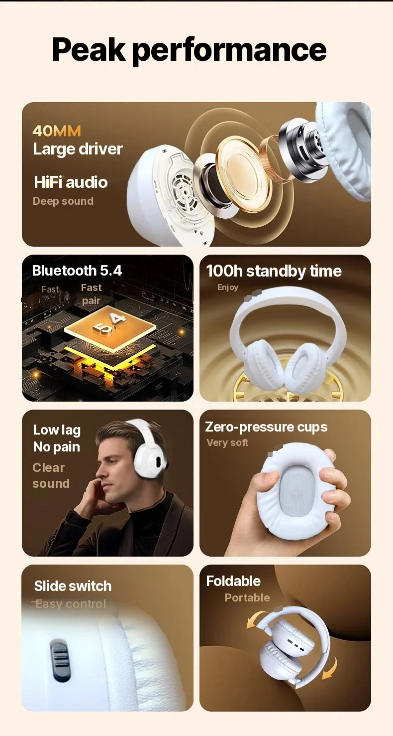 Bezdrôtové slúchadlá cez uši s Bluetooth a dlhou výdržou batérie