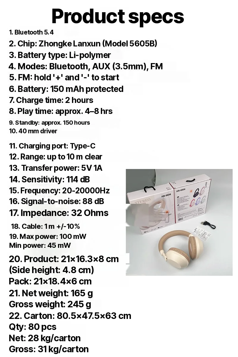 Wireless Bluetooth Over-Ear Headphones with Deep Bass and Mic
