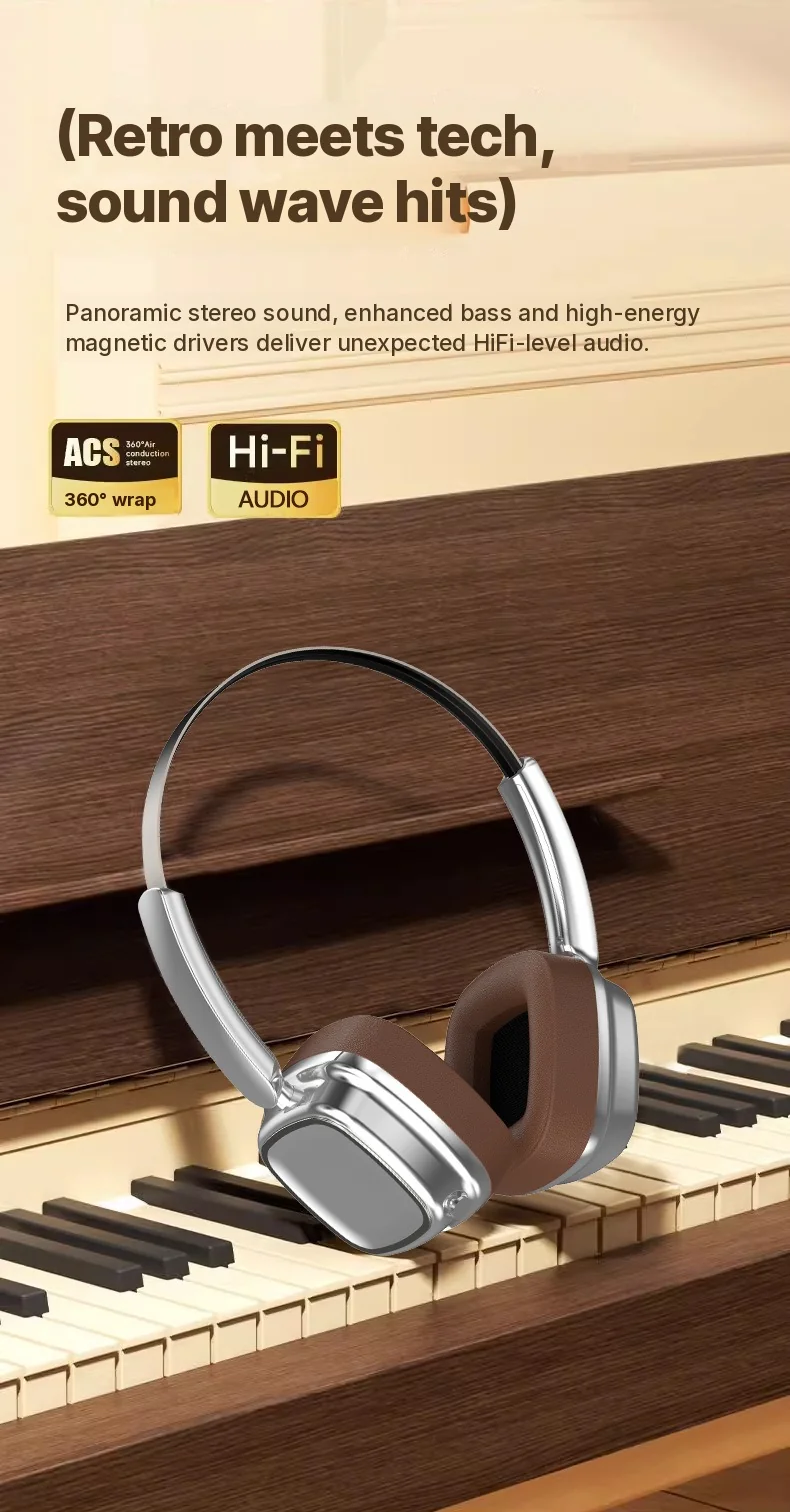 Retro over-ear trådløse hovedtelefoner Bluetooth 5.4 Stereo Bas