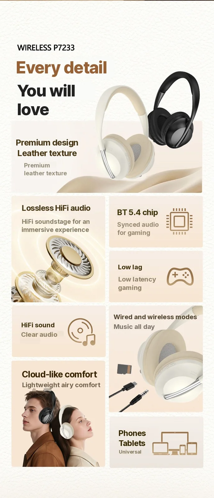 Over-ear draadloze hoofdtelefoon met TF-kaartsleuf en AUX-ingang