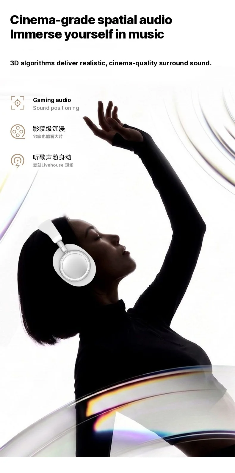 Casque sans fil supra-auriculaire avec ANC, design pliable, autonomie 30H
