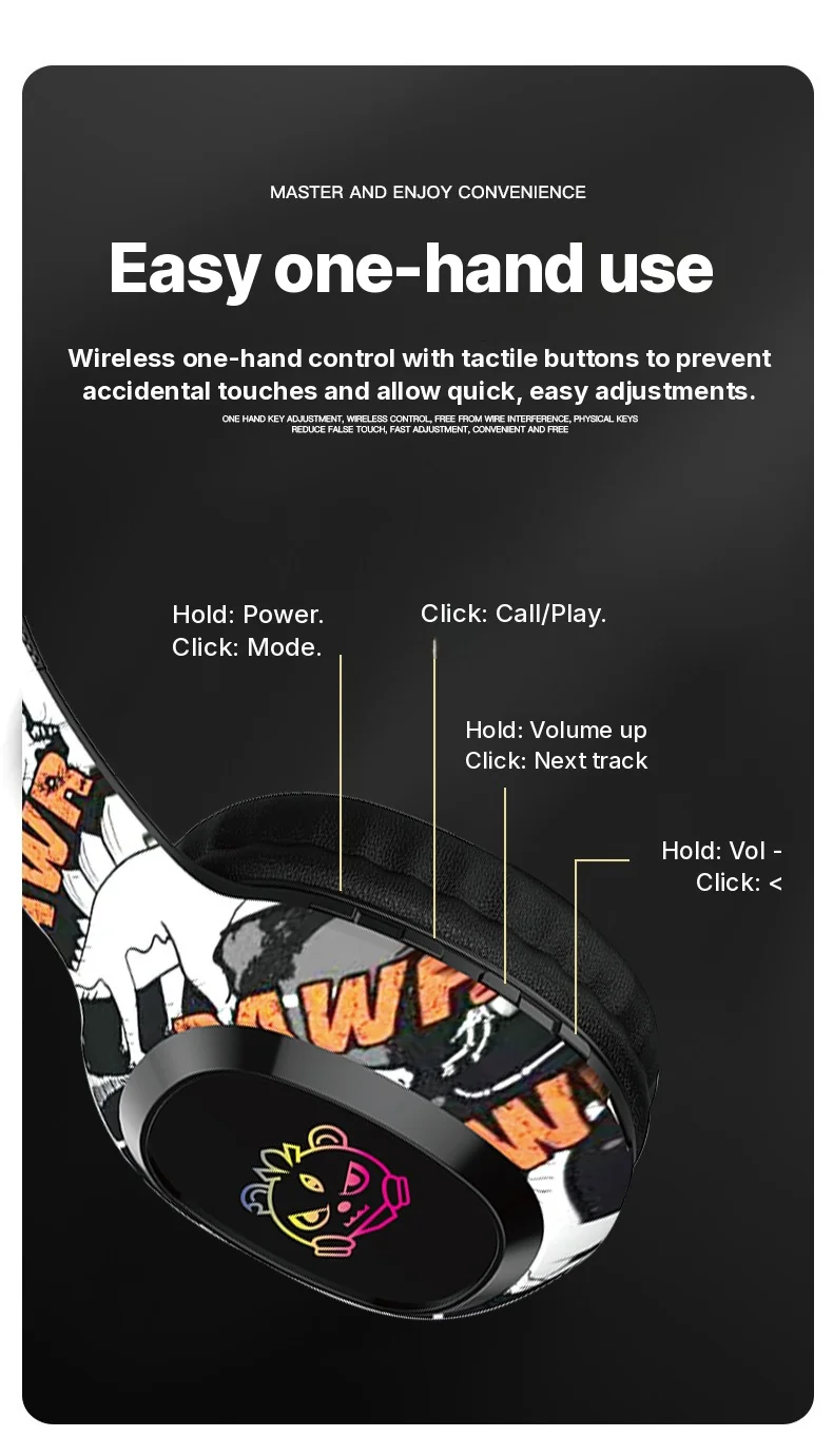 Over-Ear Bluetooth Headphones with FM Radio and LED Lights