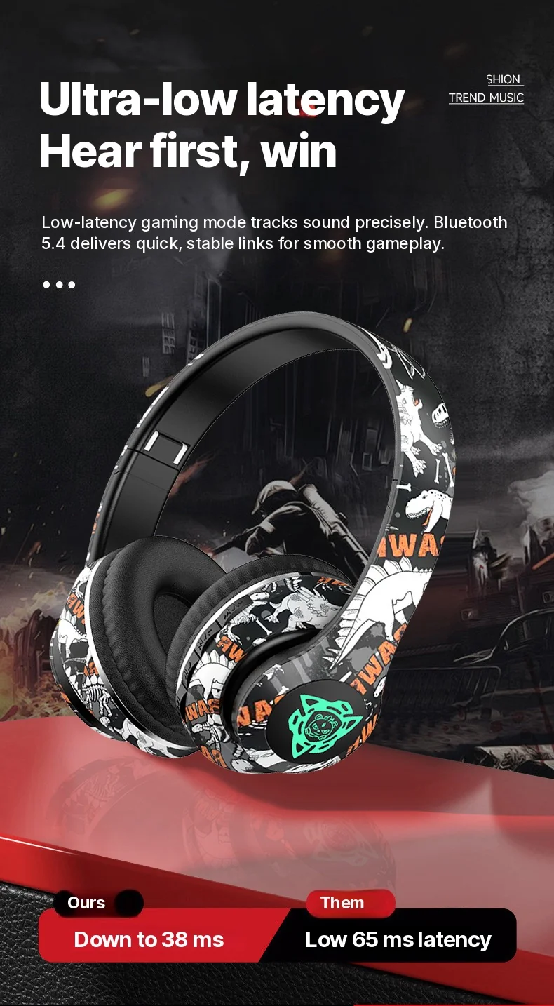 Wireless Bluetooth Over-Ear Headphones with Mic, 40mm Driver, 350mAh Battery