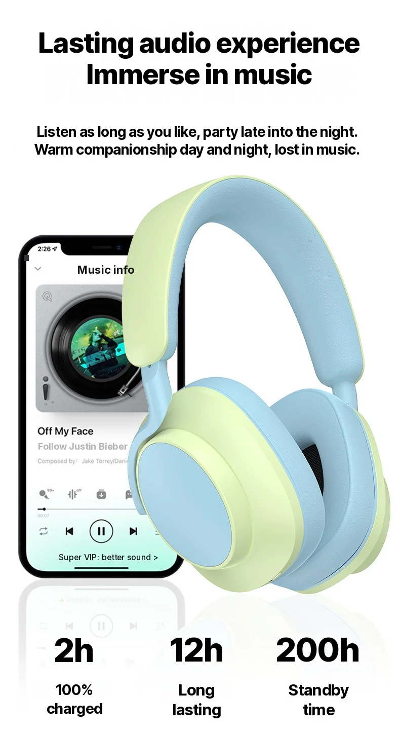 Tai nghe chụp tai không dây với Radio FM và pin lâu