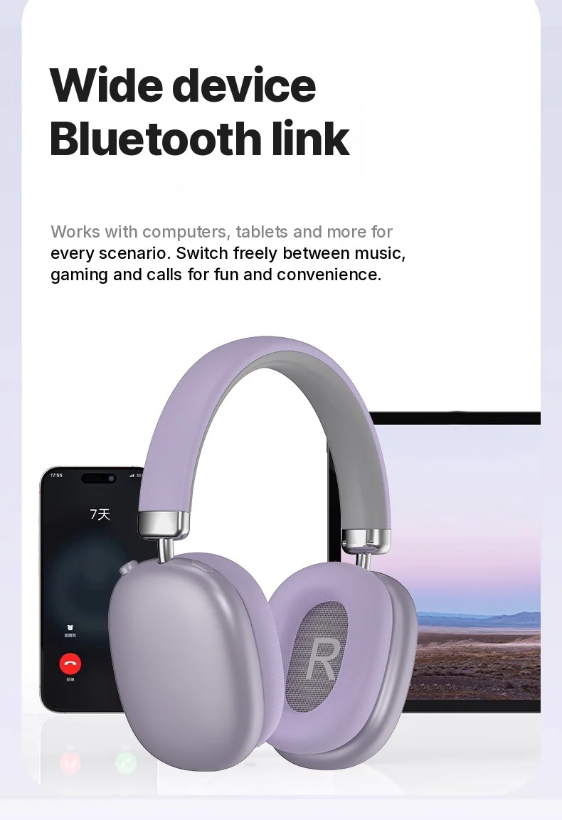 Bezdrátová sluchátka přes uši Bluetooth 5.4 dlouhá výdrž skládací