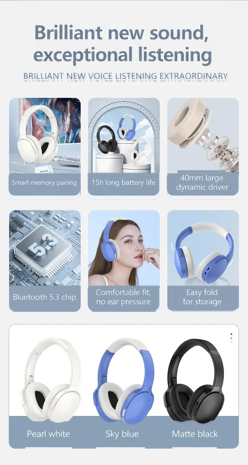 Fon Telinga Bluetooth Over-Ear Tanpa Wayar dengan Hayat Bateri Panjang
