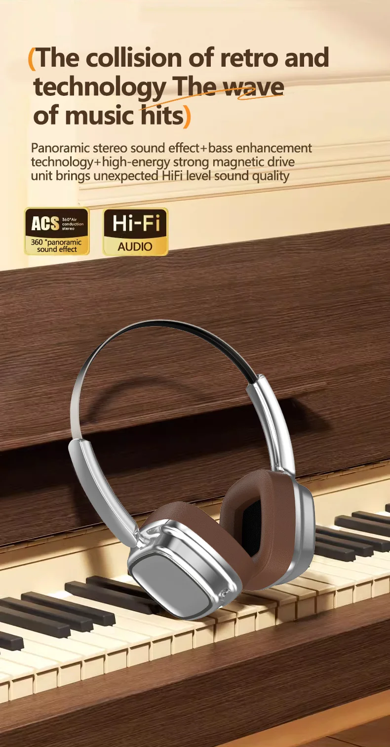 Retro Bluetooth slúchadlá cez uši, bezdrôtové 5.4 stereo hudba a hovory
