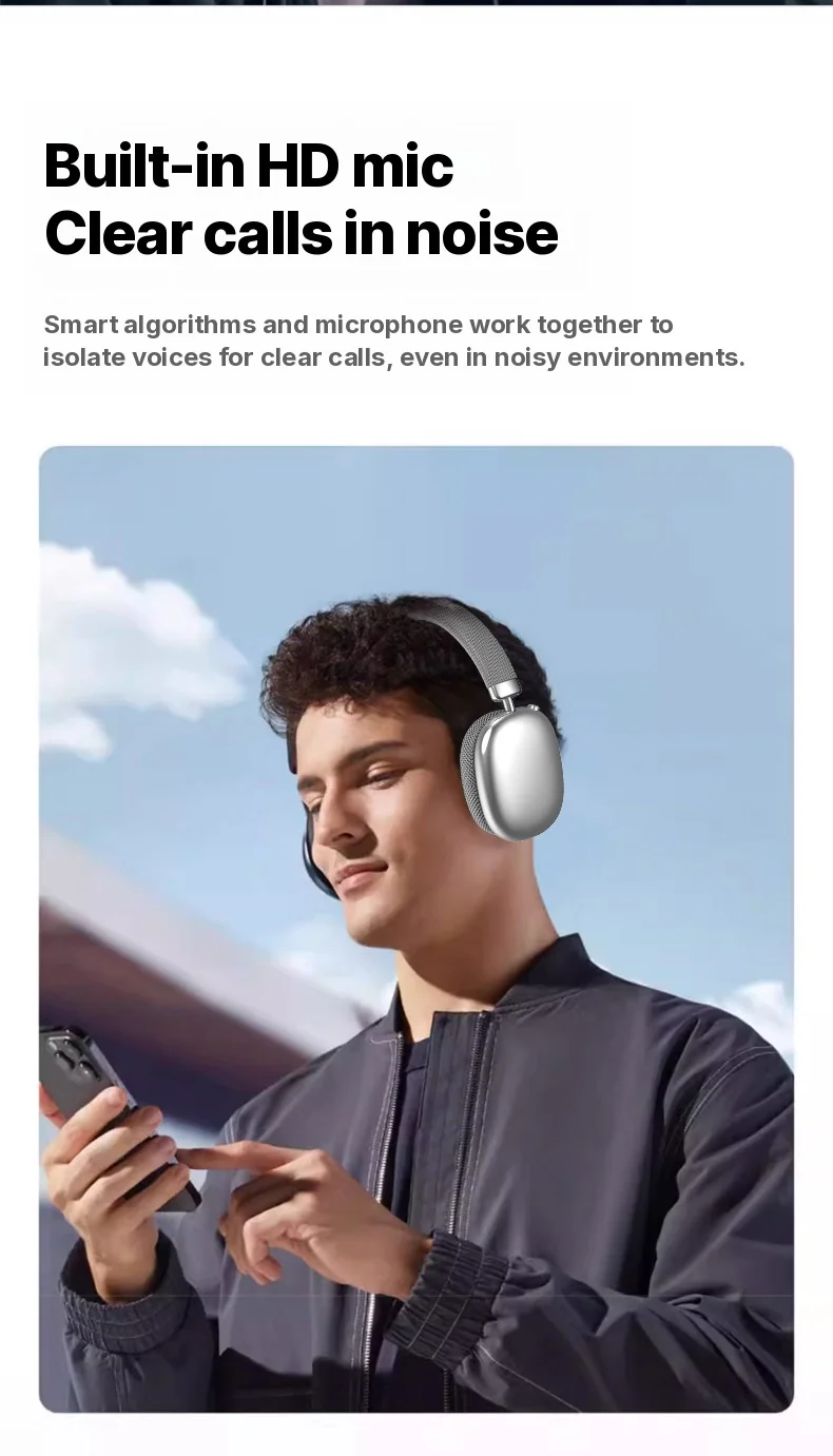 Over-Ear Wireless Bluetooth Headphones with FM Radio and TF Card Slot