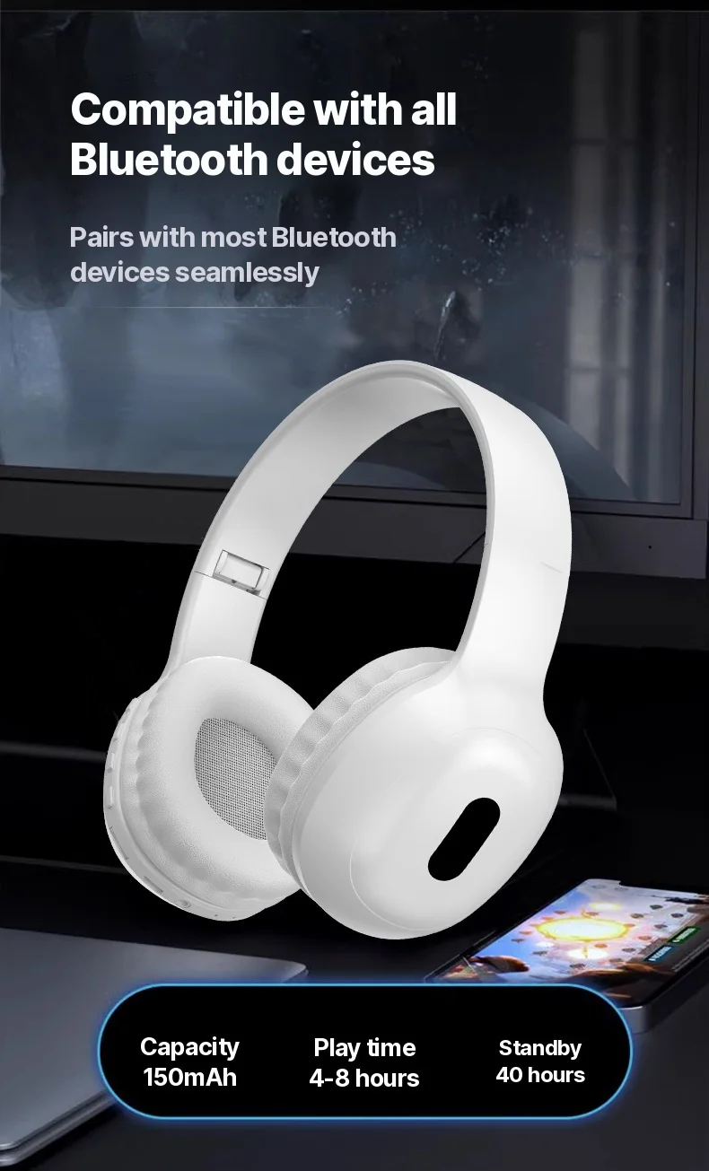 Over-Ear Bluetooth Headphones with TF Card Slot and AUX Input
