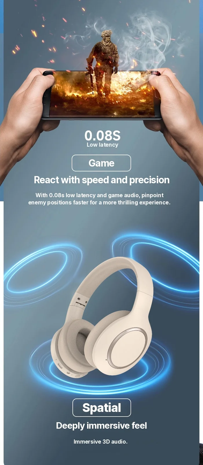 Over-Ear Bluetooth Headphones with Active Noise Cancelling and Long Battery Life