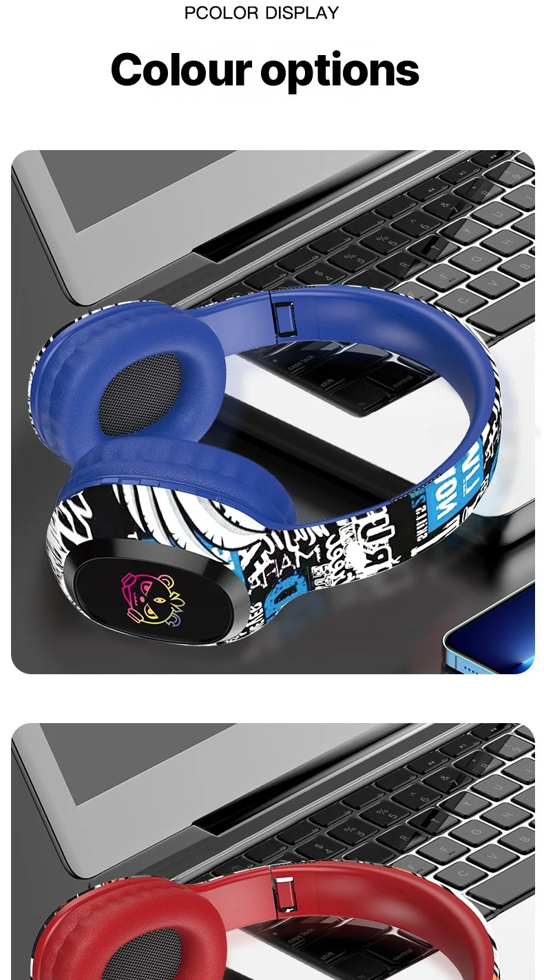 Over-Ear Bluetooth Headphones with FM Radio and LED Lights