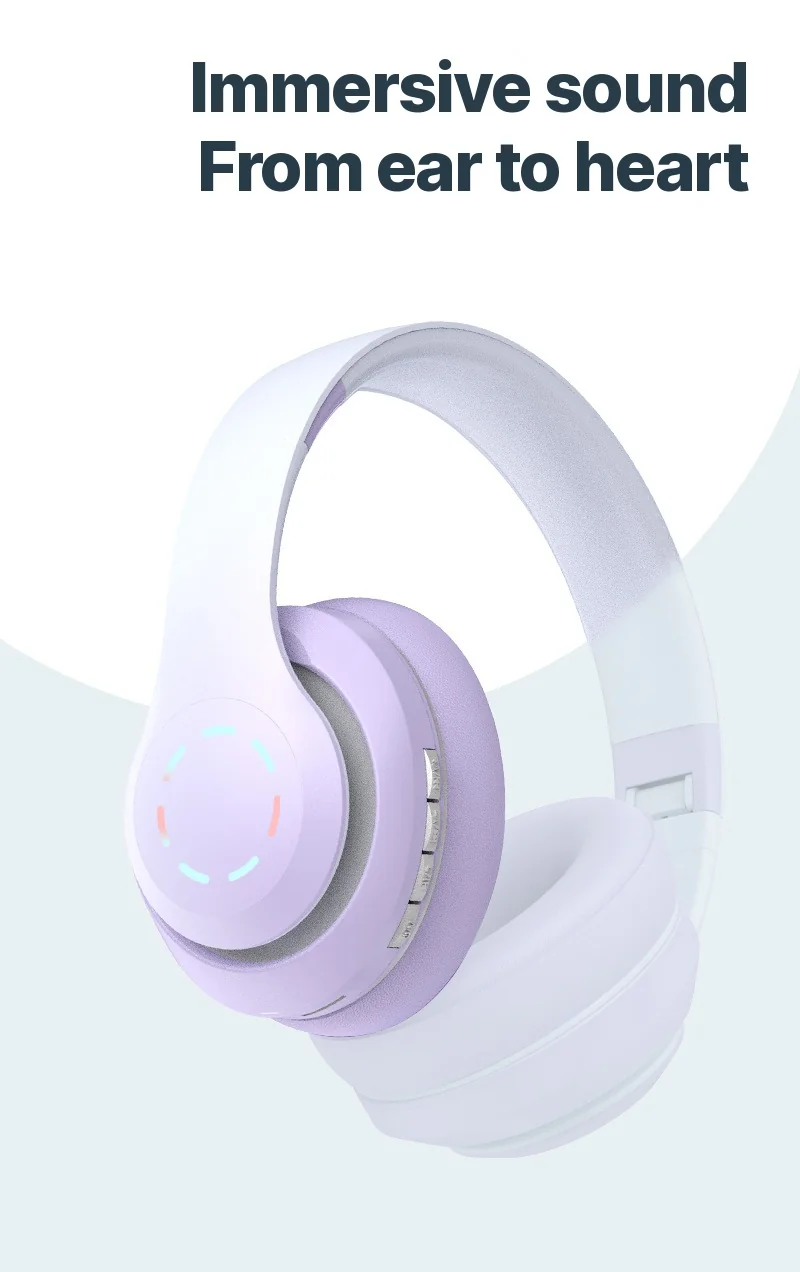 Fon Telinga Tanpa Wayar Over-Ear dengan Lampu LED & Radio FM