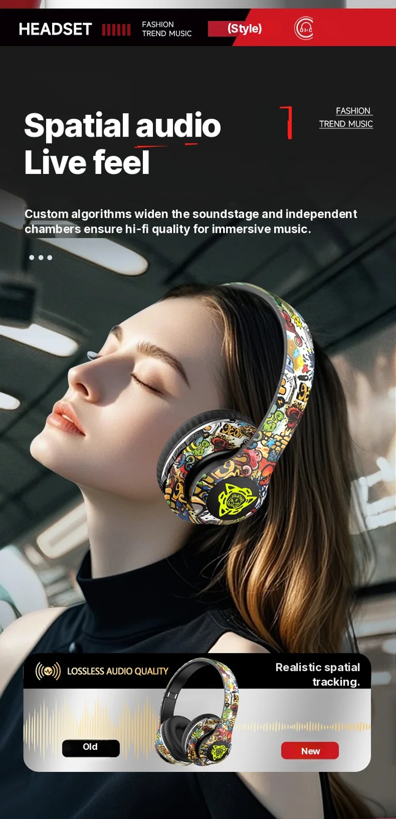 Wireless Bluetooth Over-Ear Headphones with Mic, 40mm Driver, 350mAh Battery
