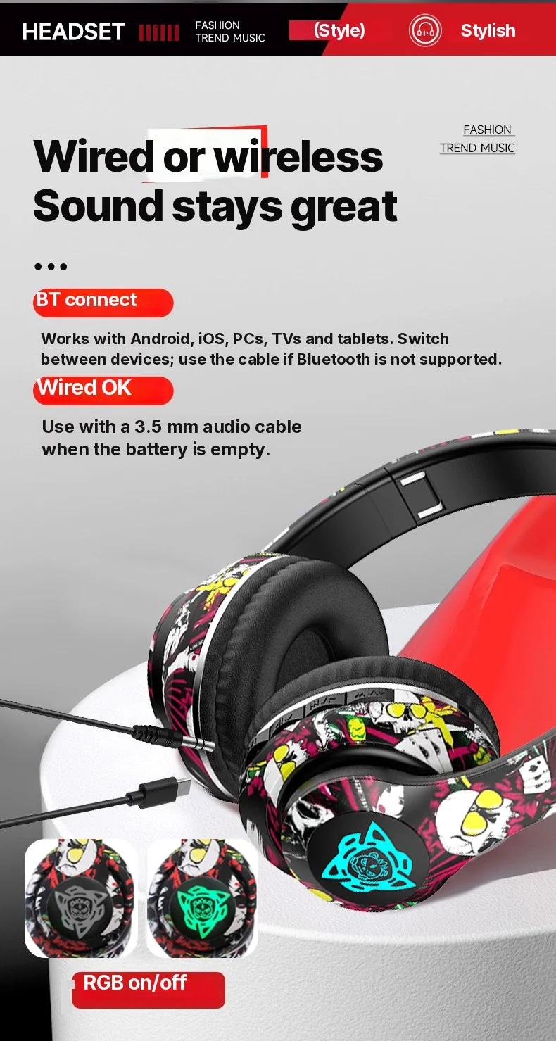 Wireless Bluetooth Over-Ear Headphones with Mic, 40mm Driver, 350mAh Battery