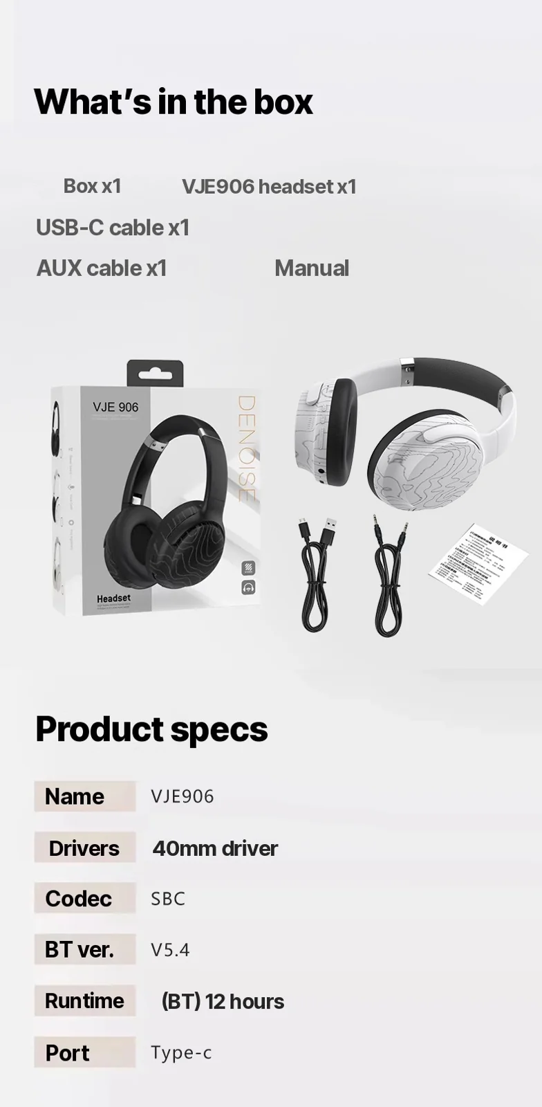 Casque Bluetooth sans fil supra-auriculaire avec micro et modes EQ multiples