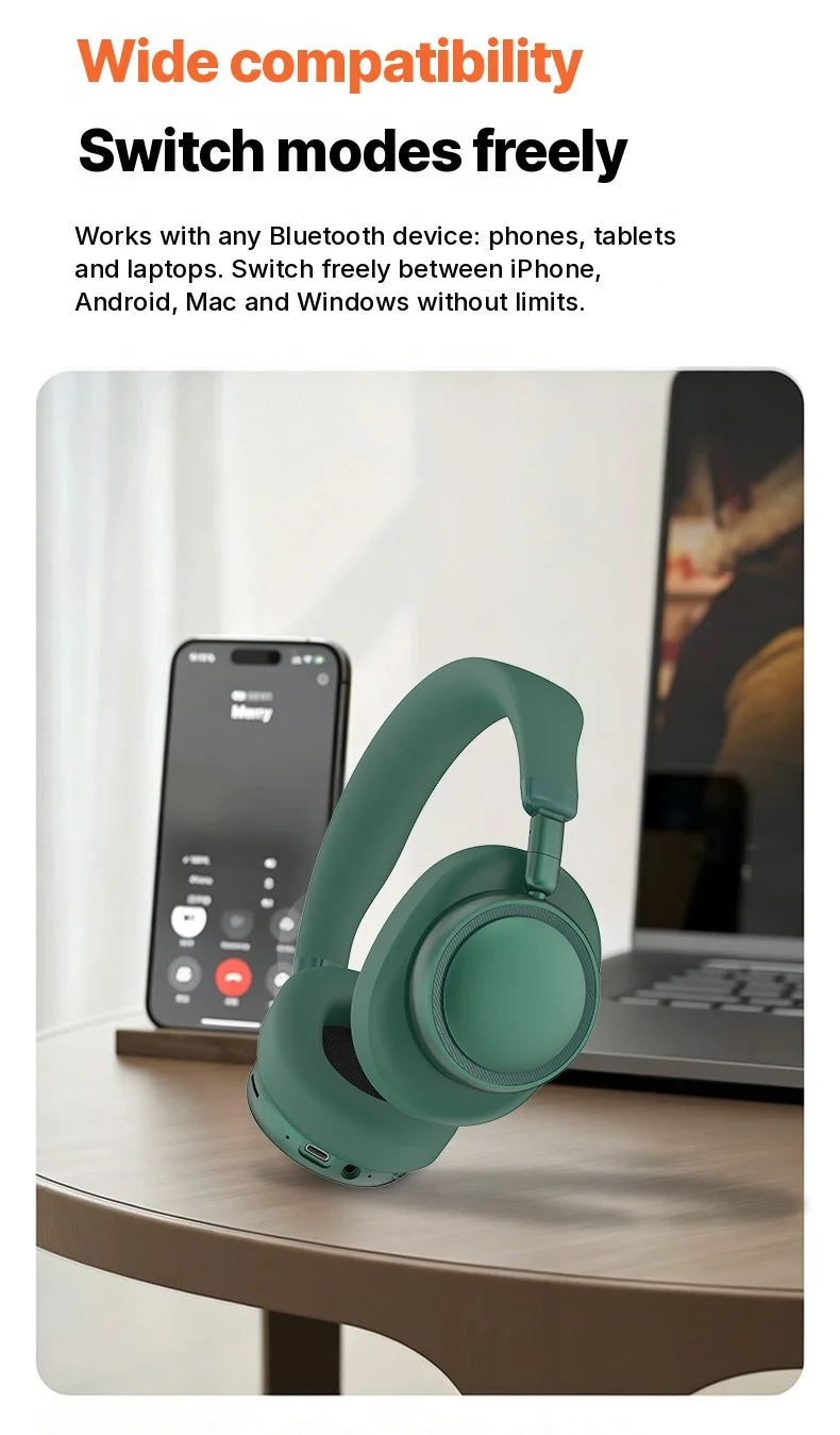 Bezdrôtové Bluetooth slúchadlá s hlbokými basmi a nabíjaním Type-C
