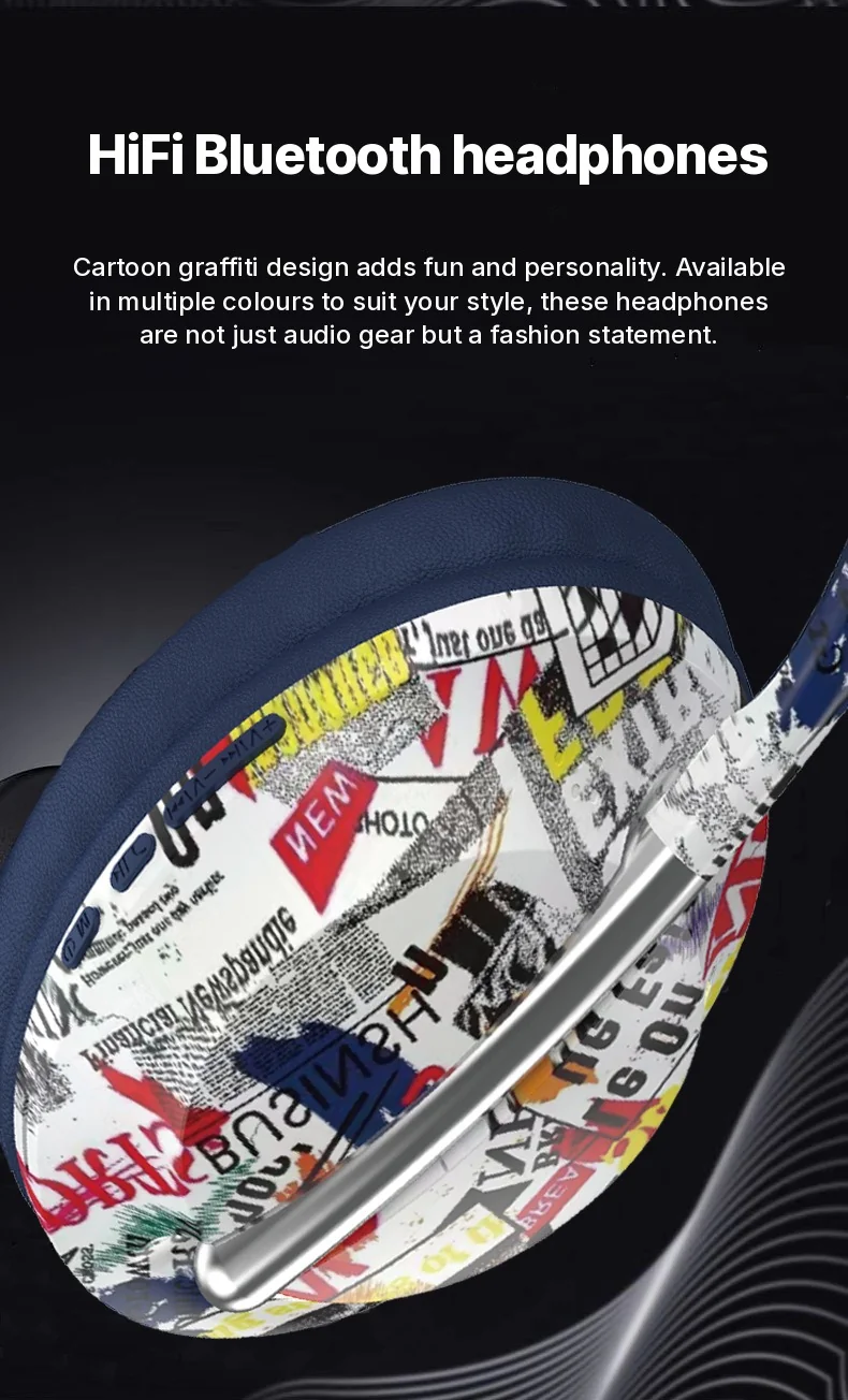 Fon Telinga Bluetooth Over-Ear Dengan Slot Kad TF dan Sambungan Tanpa Wayar