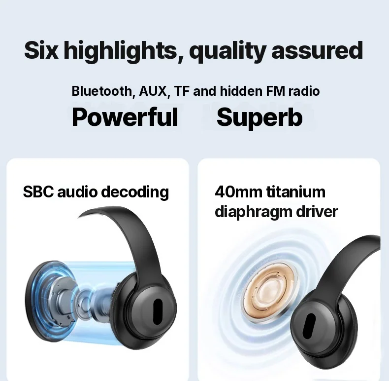 Over-Ear Wireless Bluetooth Headphones with FM Radio and TF Card Slot