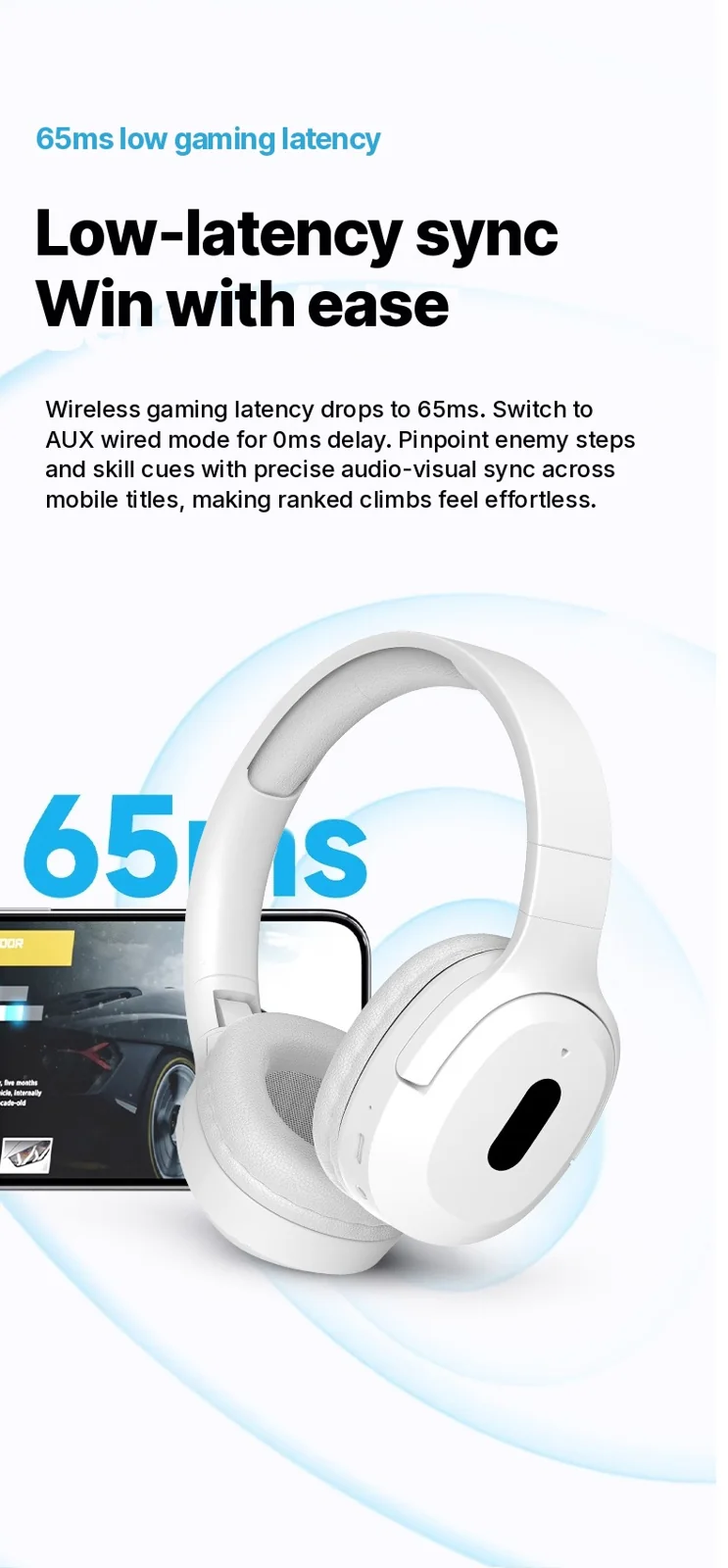 Casque Bluetooth sans fil supra-auriculaire Type-C musique stéréo