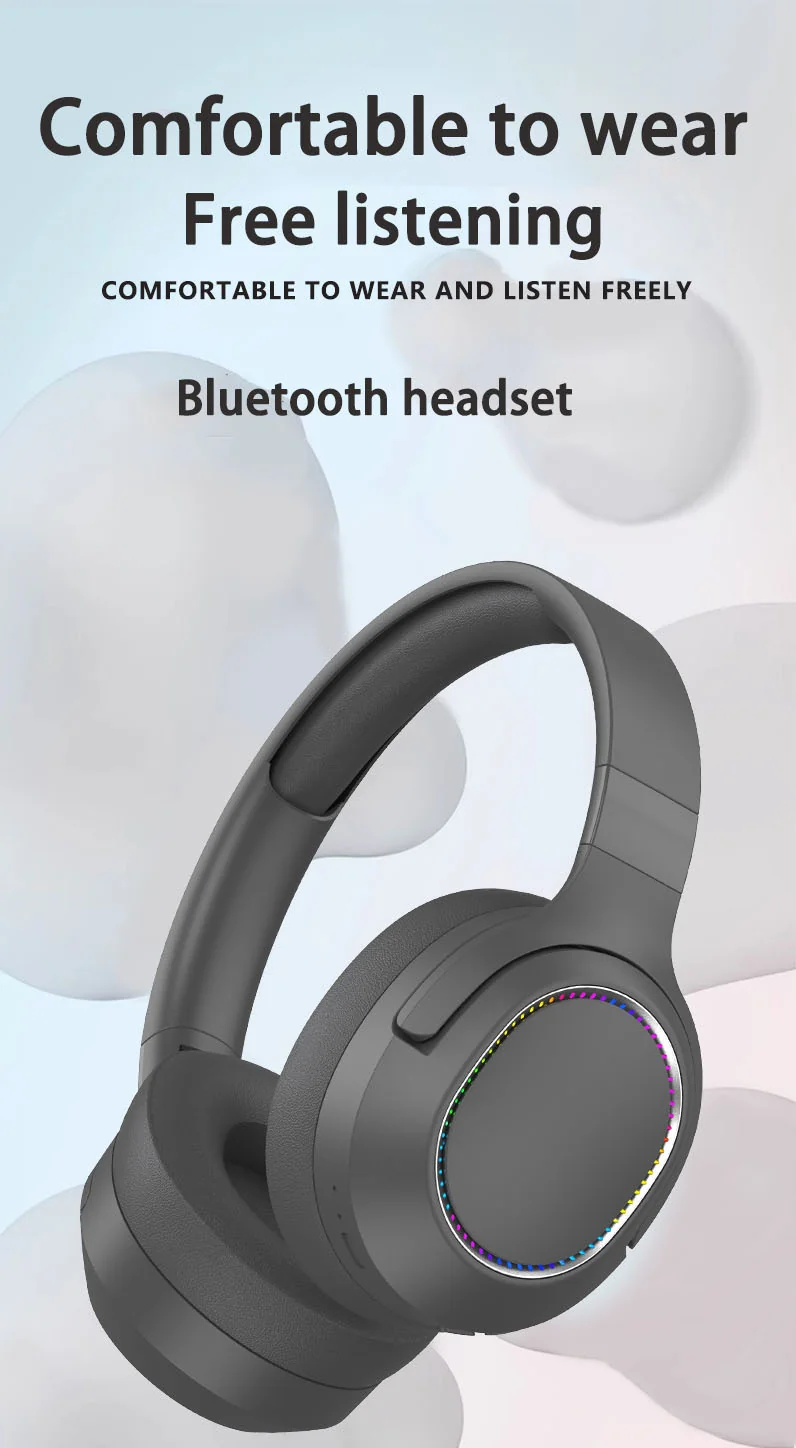 Wireless Over-Ear Bluetooth Headphones with LED Lights and FM Radio