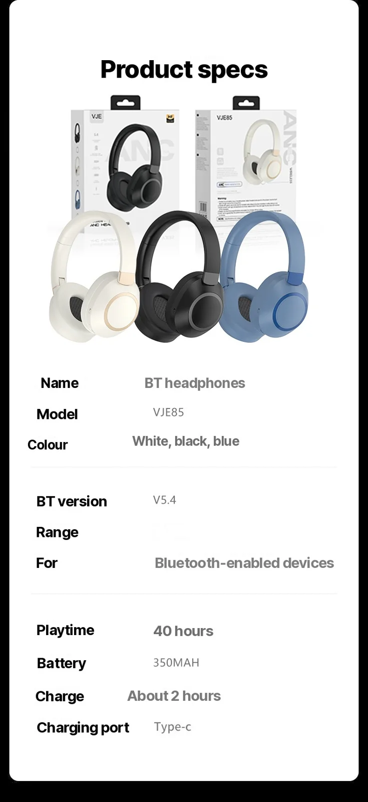 Active Noise Cancelling Wireless Bluetooth Headphones Over-Ear Stereo