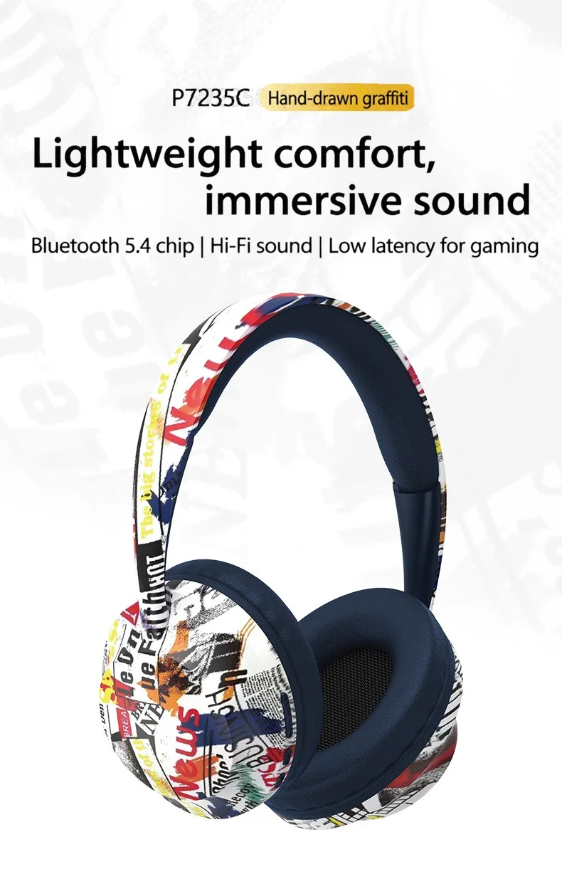 Fon Telinga Tanpa Wayar Over-Ear dengan Bluetooth 5.4 & Slot Kad TF