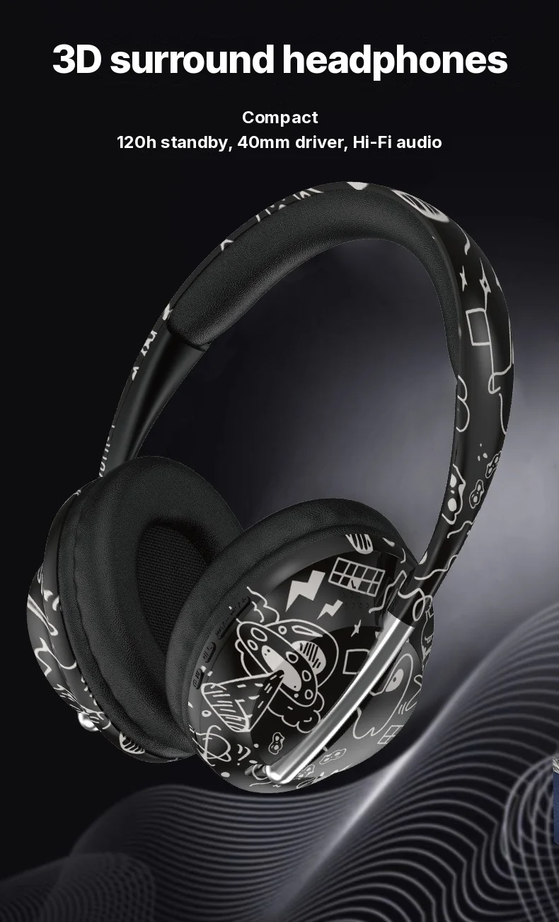 Fon Telinga Bluetooth Over-Ear Dengan Slot Kad TF dan Sambungan Tanpa Wayar