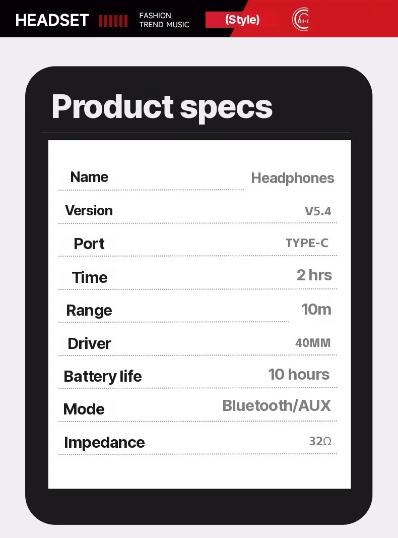 Wireless Bluetooth Over-Ear Headphones with Mic, 40mm Driver, 350mAh Battery